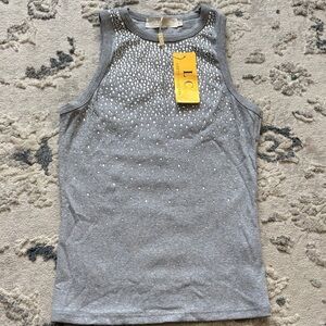 Gray Sleeveless Top with Embellishments